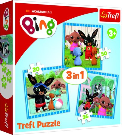 Trefl Puzzle 3v1 Bing Bunny Zbava s pteli v krabici 28x28x6cm